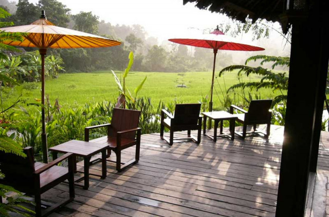Thailande - Vue du Fern Resort Mae Hong Son depuis la terrasse
